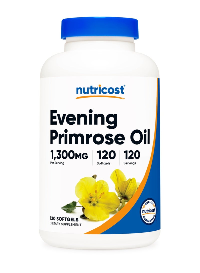 Nutricost Evening Primrose Oil 1,300mg Per Serving,120 Softgels,120 servings - Dietary Supplement  - Image 1