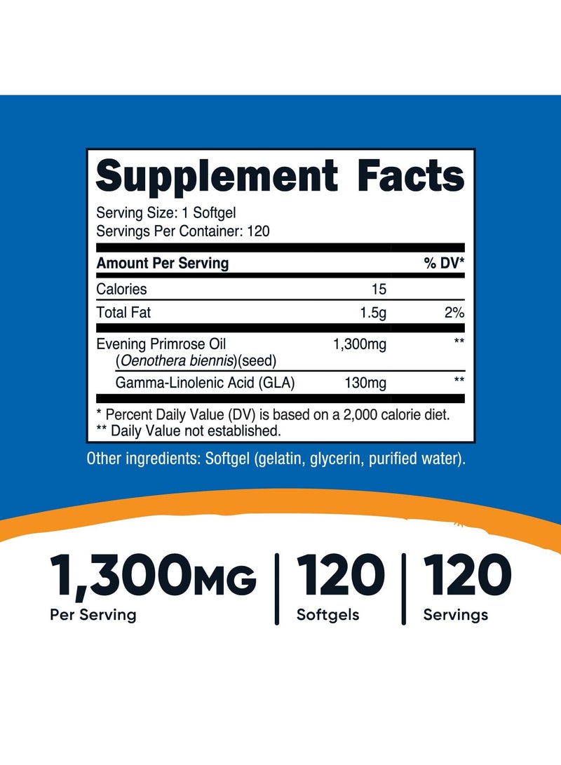 Nutricost Evening Primrose Oil 1,300mg Per Serving,120 Softgels,120 servings - Dietary Supplement  - Image 3