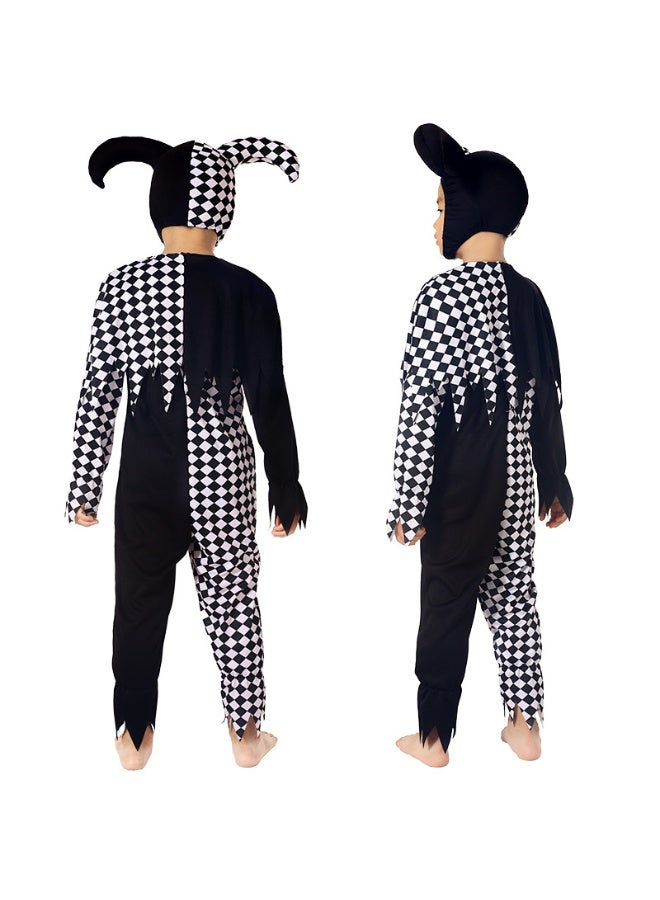 Halloween Clown Performance Costume Cosplay Children's Black And White Checkered Clown Costume Stage Performance - Image 3