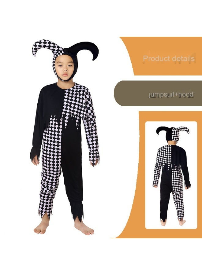 Halloween Clown Performance Costume Cosplay Children's Black And White Checkered Clown Costume Stage Performance - Image 1