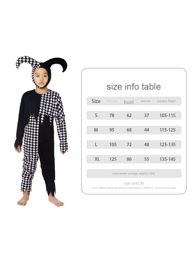Halloween Clown Performance Costume Cosplay Children's Black And White Checkered Clown Costume Stage Performance - Image 4
