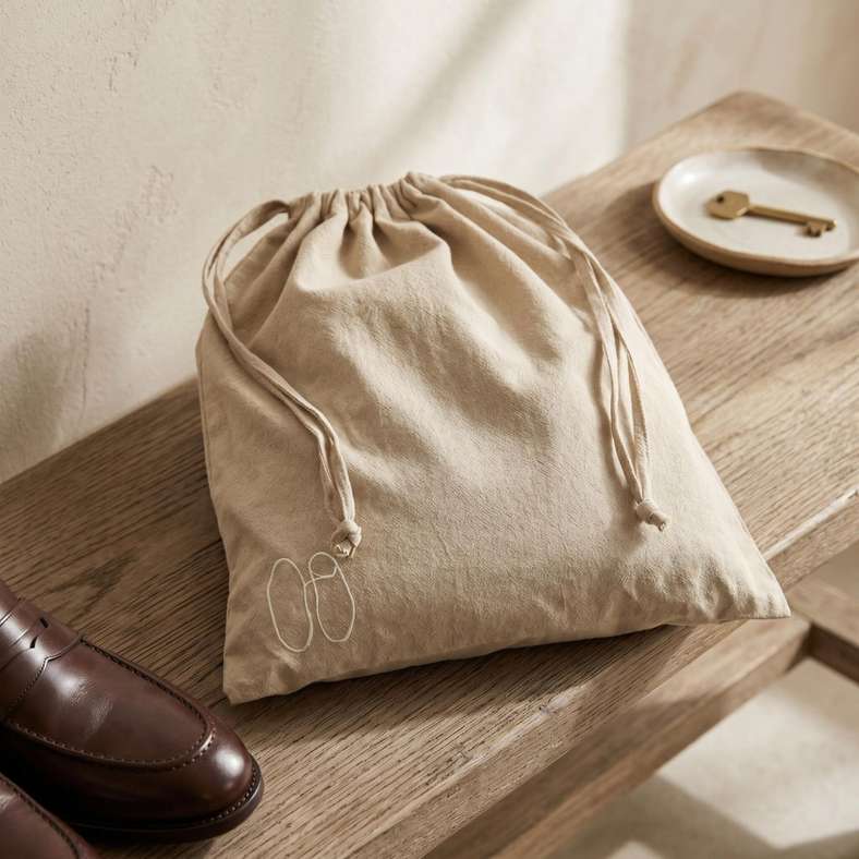 Pan Home Byron Crinkle Cotton Shoe Pouch with Drawstring 33x38cm - Wheat - 262PSF9900059 - Image 1
