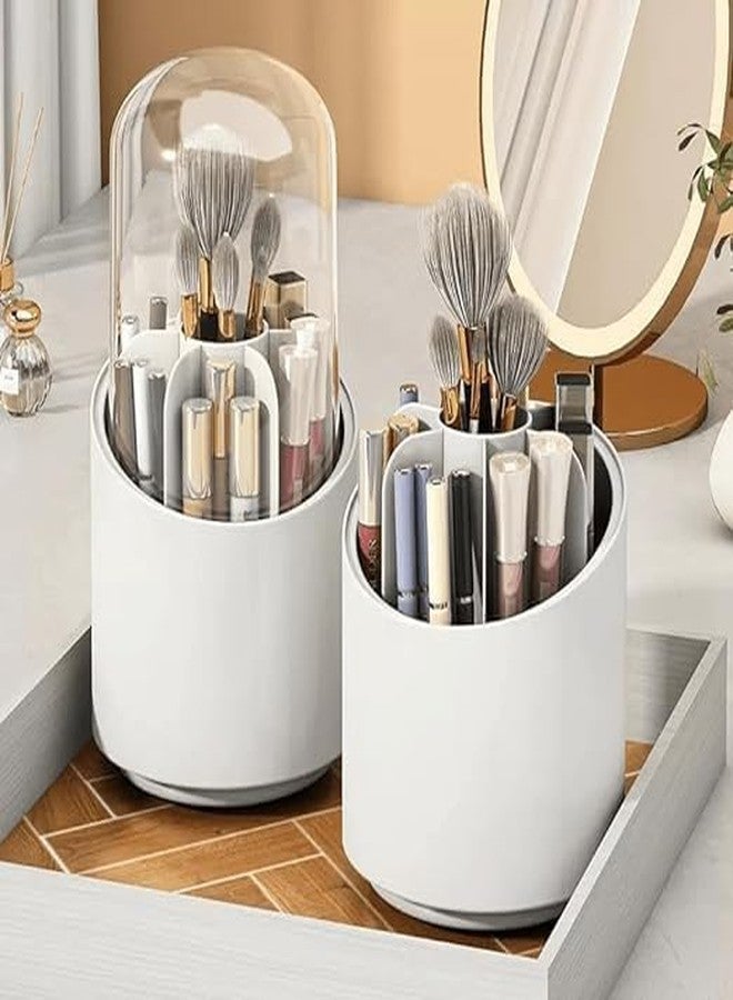 QEXLE 360° Rotating Makeup Brush Holder, Cosmetic Brush Storage Box, Dressing Table Makeup Organizer, Cosmetics Make up Brush Organizer Storage with Lid for Vanity (ROUND) - Image 3