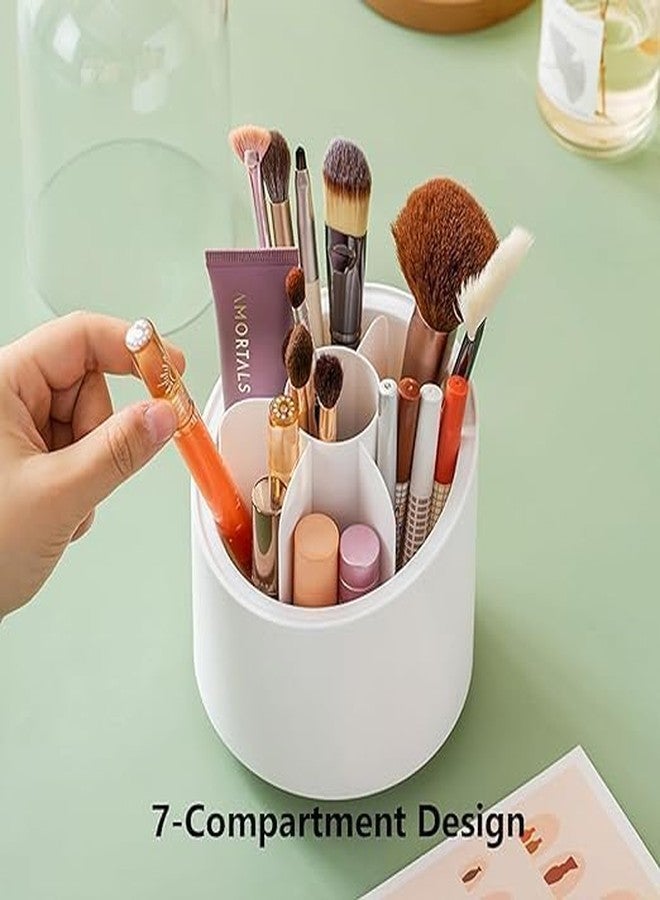 QEXLE 360° Rotating Makeup Brush Holder, Cosmetic Brush Storage Box, Dressing Table Makeup Organizer, Cosmetics Make up Brush Organizer Storage with Lid for Vanity (ROUND) - Image 5