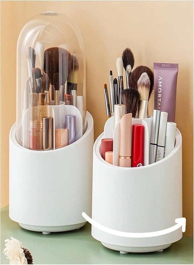 QEXLE 360° Rotating Makeup Brush Holder, Cosmetic Brush Storage Box, Dressing Table Makeup Organizer, Cosmetics Make up Brush Organizer Storage with Lid for Vanity (ROUND) - Image 2