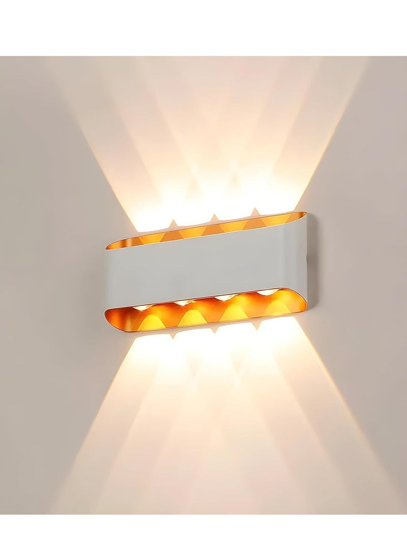 Modern Up and Down LED Wall Lamp Indoor Outdoor Wall Light Waterproof Wall sconce For Garden Lawn And Balcony White Gold Frame