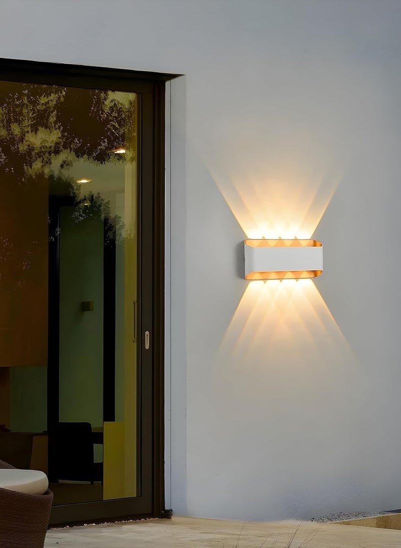 Modern Up and Down LED Wall Lamp Indoor Outdoor Wall Light Waterproof Wall sconce For Garden Lawn And Balcony White Gold Frame
