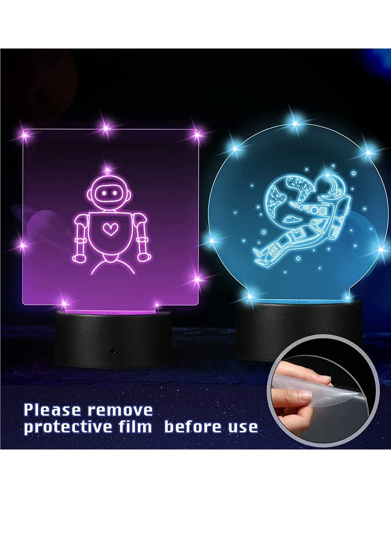 Generic - 3D Night LED Light Lamp Bases Including 6 Light Display Stands 6 Clear Acrylic Sheets 6 Remote Controls 6 Charging Cables Adjustable 16 Colors 4 Modes Acrylic Lamp Base 6 Sets Round Square Style - Image 1