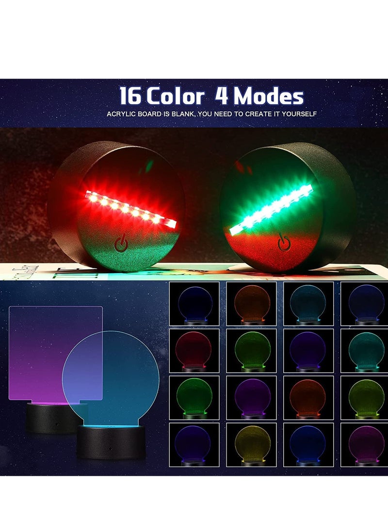 Generic - 3D Night LED Light Lamp Bases Including 6 Light Display Stands 6 Clear Acrylic Sheets 6 Remote Controls 6 Charging Cables Adjustable 16 Colors 4 Modes Acrylic Lamp Base 6 Sets Round Square Style - Image 1