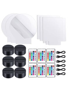 3D Night LED Light Lamp Bases Including 6 Light Display Stands 6 Clear Acrylic Sheets 6 Remote Controls 6 Charging Cables Adjustable 16 Colors 4 Modes Acrylic Lamp Base 6 Sets Round Square Style