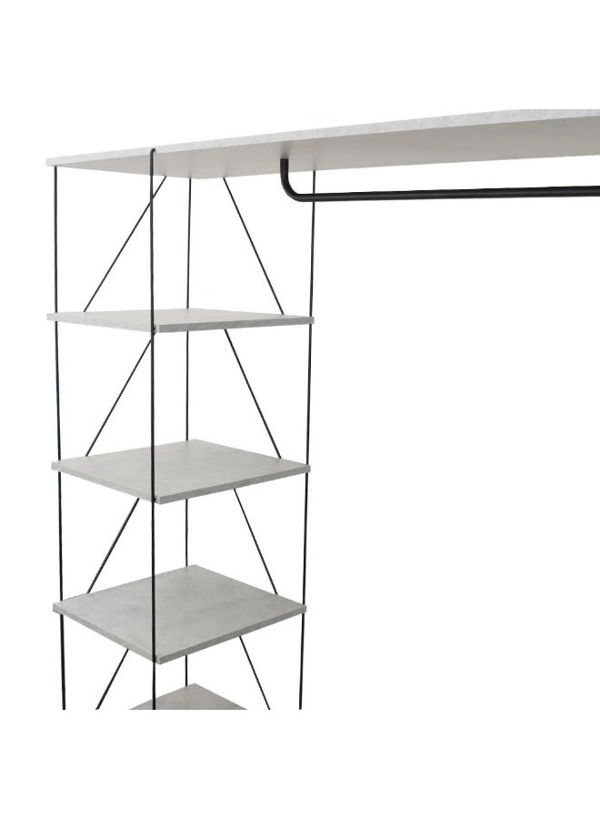 بيتي رفوف تخزين خشب ماليزي تصميم مفتوح 5 ادوار مع ستاندات تعليق بقاعدة معدن - لون رمادي - Image 5