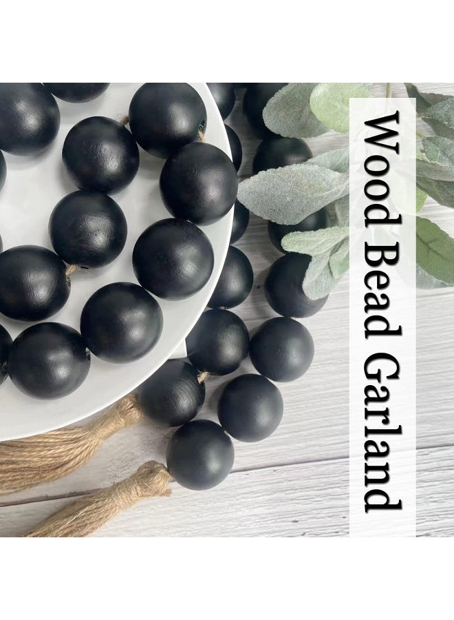 OMISHE OMISHE 60" Long Large Wood Bead Garland with 1.6" Diameter Wooden Beads and Tassels, Rustic Farmhouse Country Wood Beads Garland for Home Tiered Tray Decor, Decorative Beads with Tassels Black  - Image 3