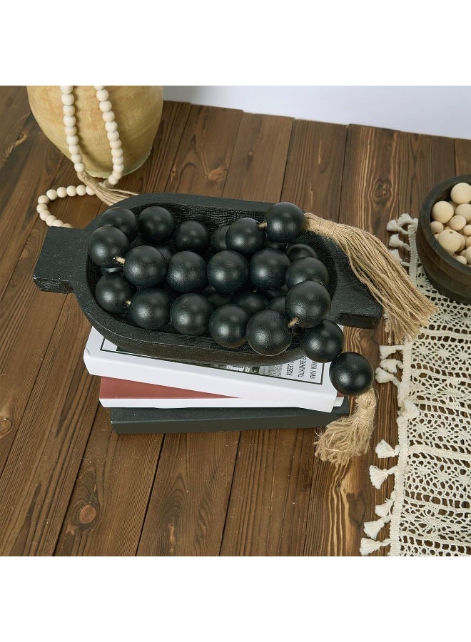 OMISHE OMISHE 60" Long Large Wood Bead Garland with 1.6" Diameter Wooden Beads and Tassels, Rustic Farmhouse Country Wood Beads Garland for Home Tiered Tray Decor, Decorative Beads with Tassels Black  - Image 5