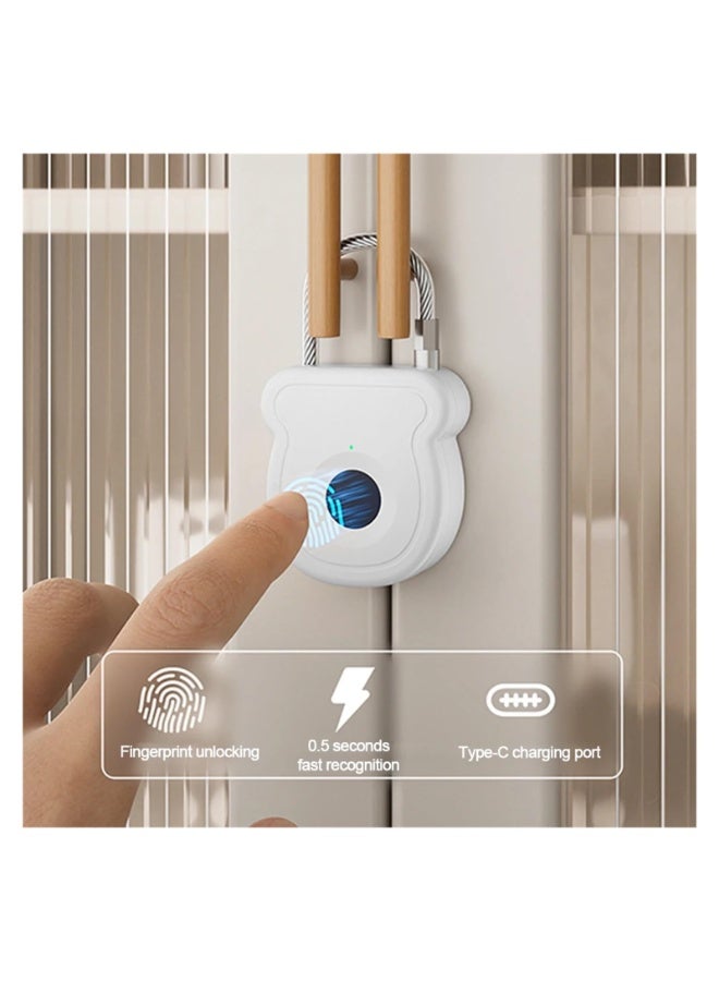 XICEN Fingerprint Smart Padlock Lock, Biometric Metal Keyless Thumbprint Lock, Waterproof, USB Rechargeable, for Gym Locker, School Locker, Luggage, Backpack, Suitcase (White) - Image 2