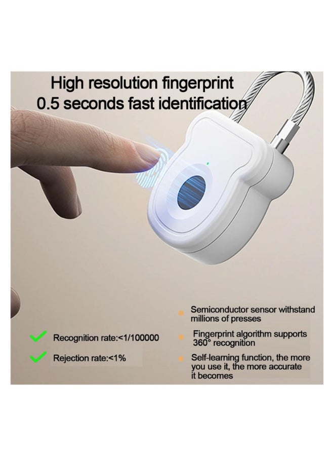 XICEN Fingerprint Smart Padlock Lock, Biometric Metal Keyless Thumbprint Lock, Waterproof, USB Rechargeable, for Gym Locker, School Locker, Luggage, Backpack, Suitcase (White) - Image 3