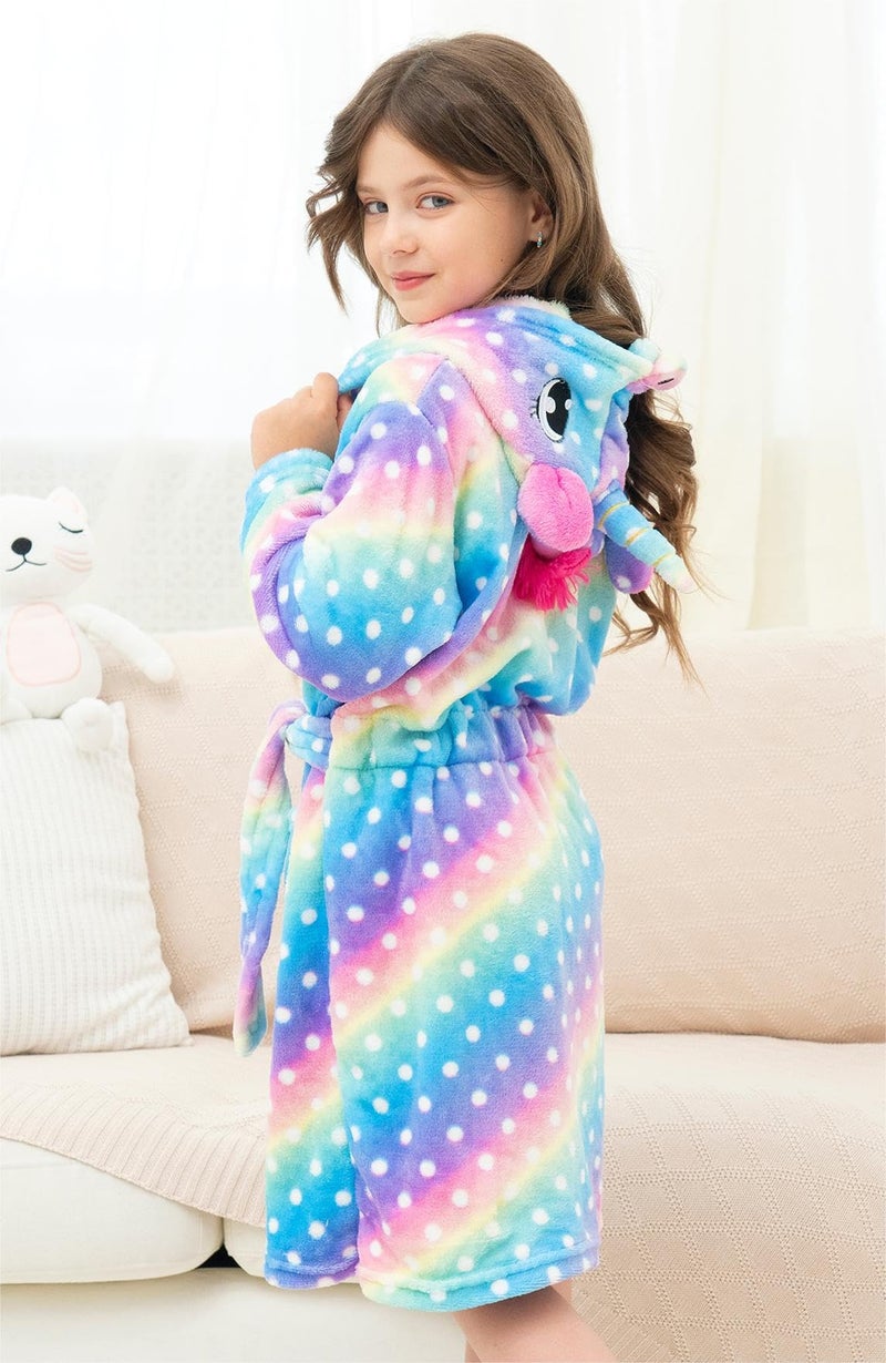 doctor_unicorn Doctor Unicorn Girls Fleece Hooded Robe Toddler Warm Fuzzy Bathrobe Dots 6-7 Years - Image 4