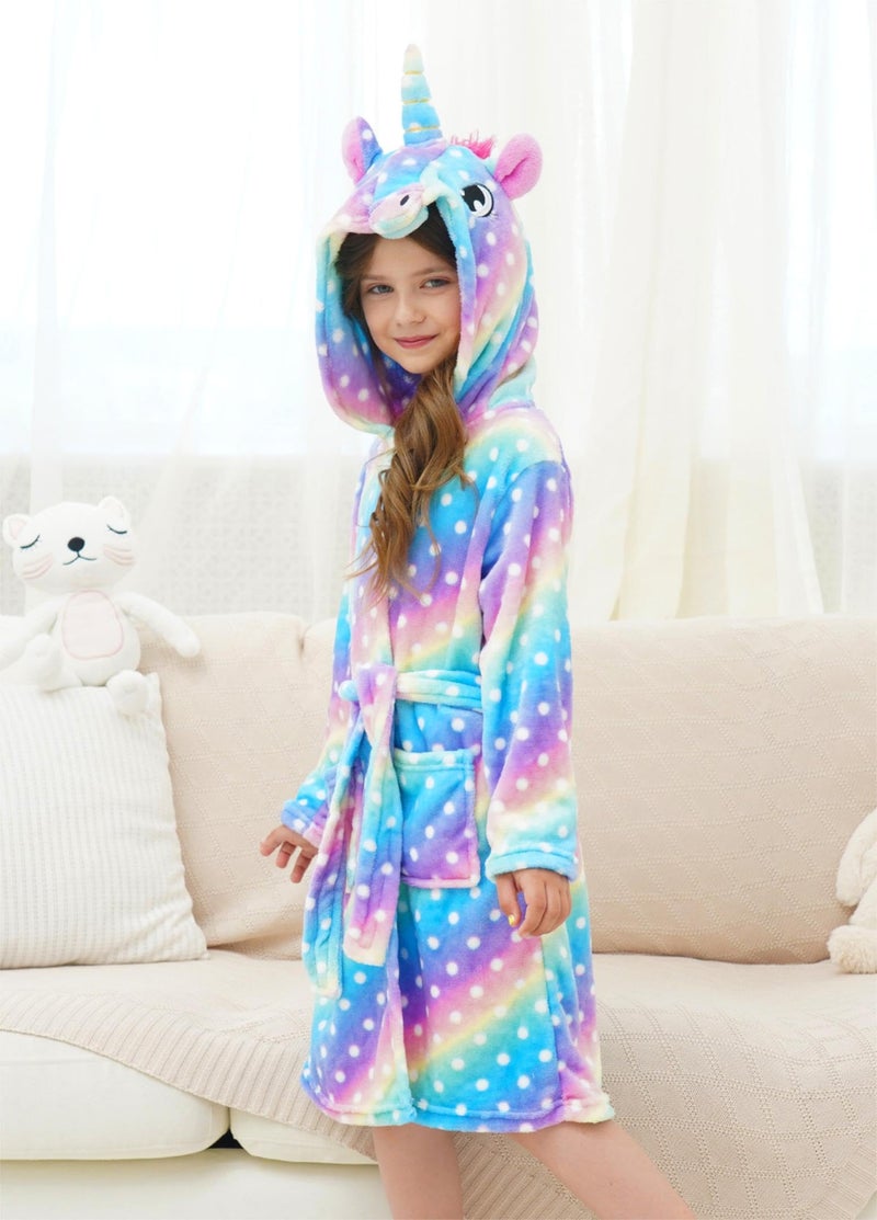 doctor_unicorn Doctor Unicorn Girls Fleece Hooded Robe Toddler Warm Fuzzy Bathrobe Dots 6-7 Years - Image 5