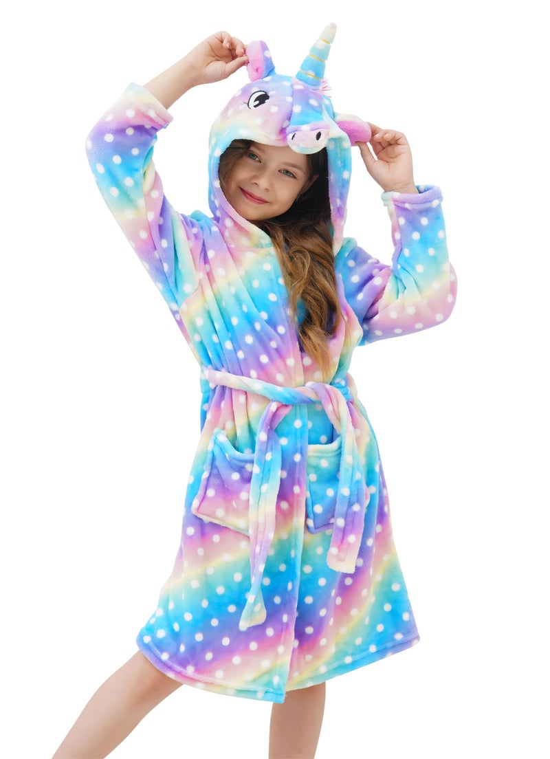 doctor_unicorn Doctor Unicorn Girls Fleece Hooded Robe Toddler Warm Fuzzy Bathrobe Dots 6-7 Years - Image 1