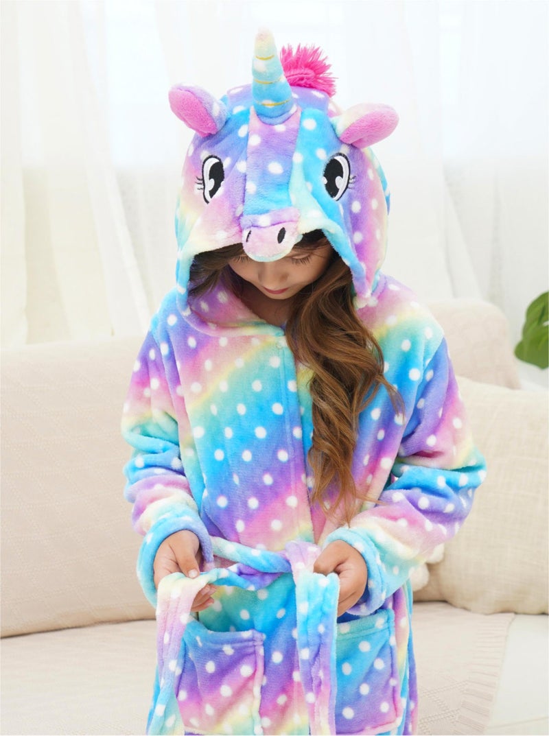 doctor_unicorn Doctor Unicorn Girls Fleece Hooded Robe Toddler Warm Fuzzy Bathrobe Dots 6-7 Years - Image 2