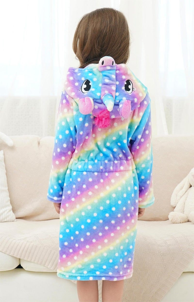 doctor_unicorn Doctor Unicorn Girls Fleece Hooded Robe Toddler Warm Fuzzy Bathrobe Dots 6-7 Years - Image 3