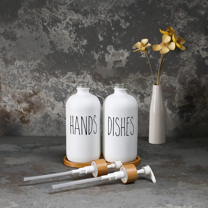 MOMEEMO White Soap Dispenser Set, Contains Glass Hand Soap Dispenser and Glass Dish Soap Dispenser. Kitchen Soap Dispenser Set Suitable for Farmhouse Kitchen Decor, Rustic Kitchen Decor. (White) - Image 4