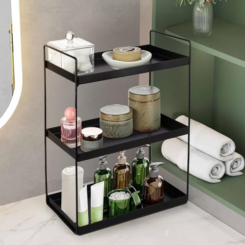 Niyara Iron Metal Heavy Duty Stand 3-Tier Multistorage/Multipurpose Standing Rack, Bathroom Countertop Storage Shelf Cosmetic Organizer Holder Kitchen Spice Rack (black, 3 tier) - Image 1