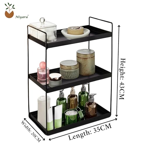 Niyara Iron Metal Heavy Duty Stand 3-Tier Multistorage/Multipurpose Standing Rack, Bathroom Countertop Storage Shelf Cosmetic Organizer Holder Kitchen Spice Rack (black, 3 tier) - Image 4