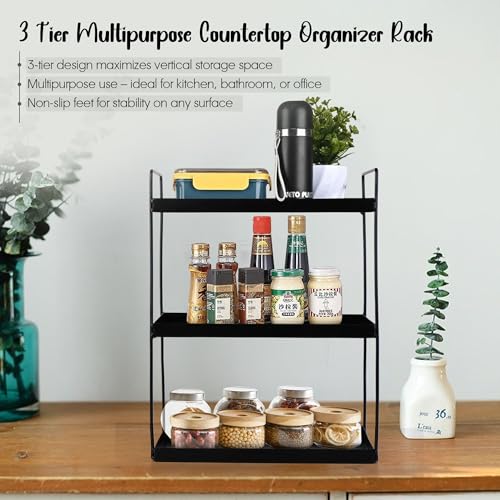 Niyara Iron Metal Heavy Duty Stand 3-Tier Multistorage/Multipurpose Standing Rack, Bathroom Countertop Storage Shelf Cosmetic Organizer Holder Kitchen Spice Rack (black, 3 tier) - Image 2