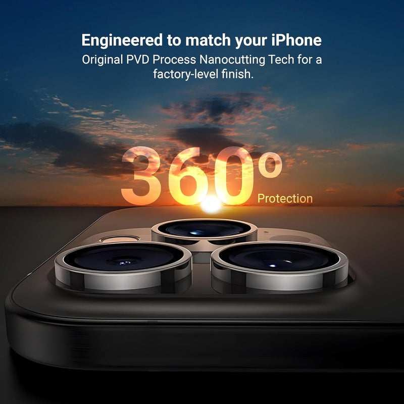 Daily Objects CERO Aluminium Camera Lens Protector for iphone 16 Pro|Tough HD Glass Protectors|Dust Proof|Water Resistant|Ultra Clear HD Image Quality|9H Hardness|3D ring|Shock Proof Alloy - Black - Image 3