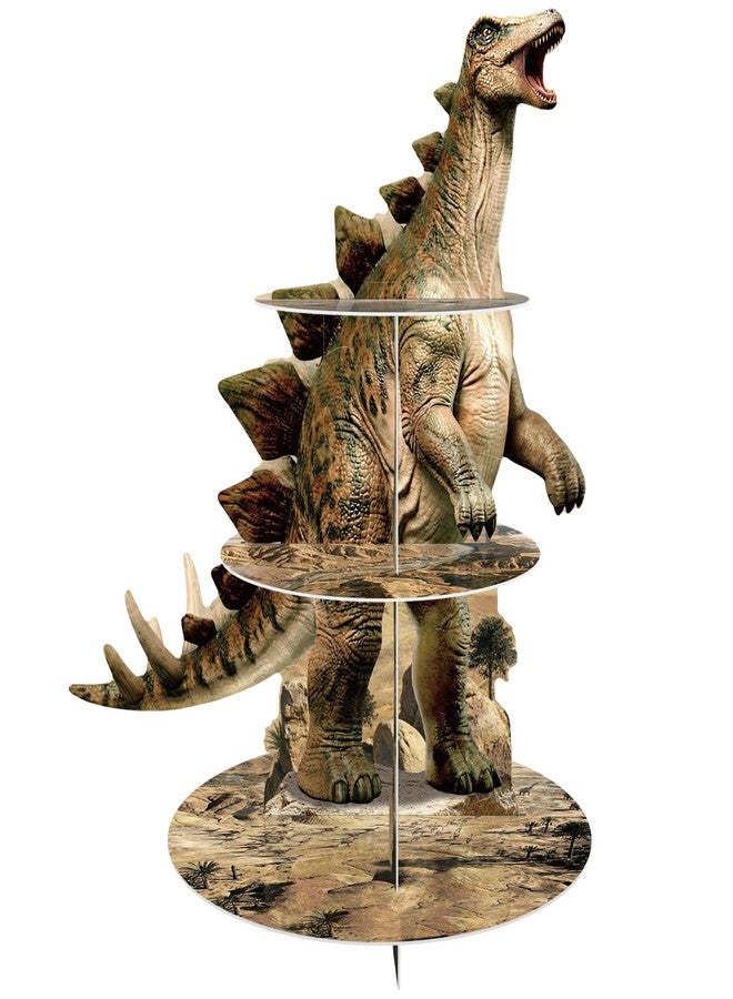 Bsenhe Stegosaurus Dinosaur Cupcake Stand, Dinosaur Birthday Decorations Dino Party Decorations 3-Tier Cupcake Holder for Dino Land Theme Party Birthday Supplies (1) - Image 1