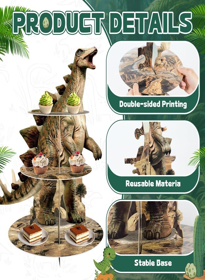 Bsenhe Stegosaurus Dinosaur Cupcake Stand, Dinosaur Birthday Decorations Dino Party Decorations 3-Tier Cupcake Holder for Dino Land Theme Party Birthday Supplies (1) - Image 3