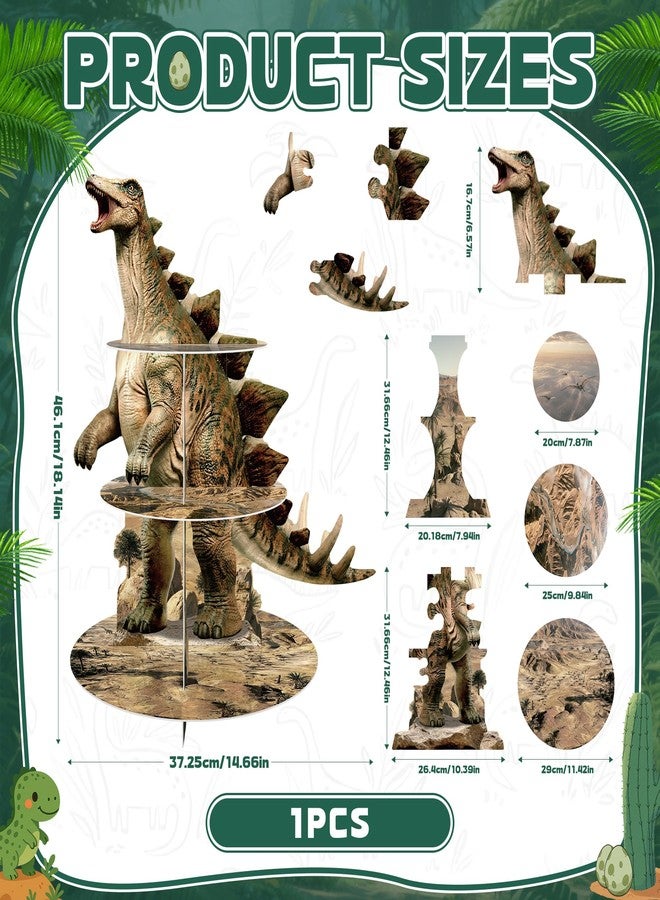 Bsenhe Stegosaurus Dinosaur Cupcake Stand, Dinosaur Birthday Decorations Dino Party Decorations 3-Tier Cupcake Holder for Dino Land Theme Party Birthday Supplies (1) - Image 2