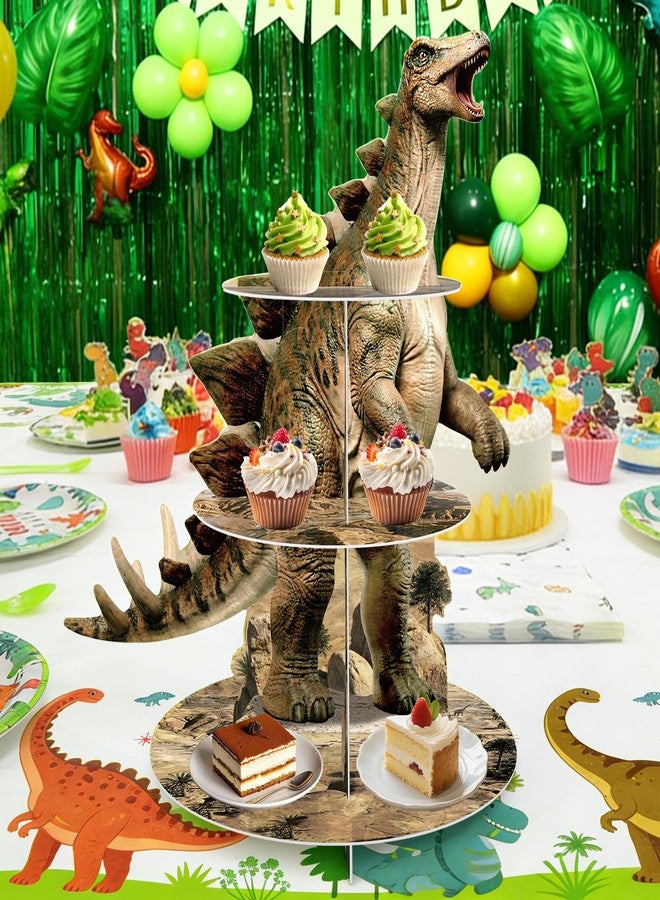Bsenhe Stegosaurus Dinosaur Cupcake Stand, Dinosaur Birthday Decorations Dino Party Decorations 3-Tier Cupcake Holder for Dino Land Theme Party Birthday Supplies (1) - Image 5