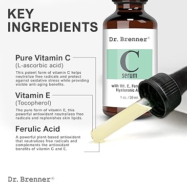 Dr Brenner Vitamin C Serum 20 Pure LAscorbic Acid Ferulic Acid Vitamin E and Hyaluronic Acid for Face and Eyes 1oz by Dr Brenner  - Image 3