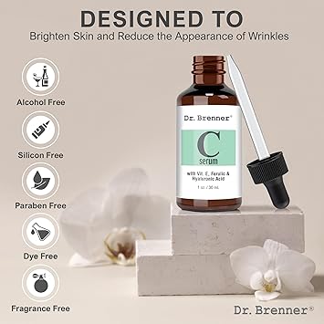 Dr Brenner Vitamin C Serum 20 Pure LAscorbic Acid Ferulic Acid Vitamin E and Hyaluronic Acid for Face and Eyes 1oz by Dr Brenner  - Image 5