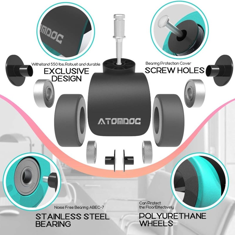 ATOMDOC Office Chair Caster Wheels by , 2" Newly Revolutionary Quadruple Ball Bearing Design,Heavy Duty & Safe Protection for All Floors Including Hardwood, Set of 5 - Image 4