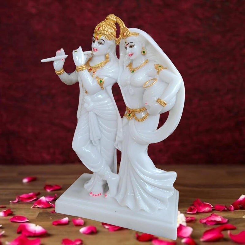 Niraj Art Marble Beautifully Handicraft Radha Krishna Statue for Temple Decoration Items for Home Decor Living Room Mandir Temple Pooja Room Table Top Office Decorative Gifts White Gold - Image 4