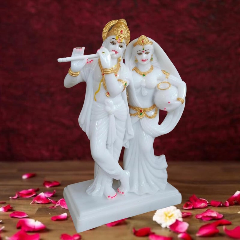 Niraj Art Marble Beautifully Handicraft Radha Krishna Statue for Temple Decoration Items for Home Decor Living Room Mandir Temple Pooja Room Table Top Office Decorative Gifts White Gold - Image 3