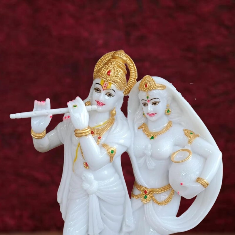 Niraj Art Marble Beautifully Handicraft Radha Krishna Statue for Temple Decoration Items for Home Decor Living Room Mandir Temple Pooja Room Table Top Office Decorative Gifts White Gold - Image 2