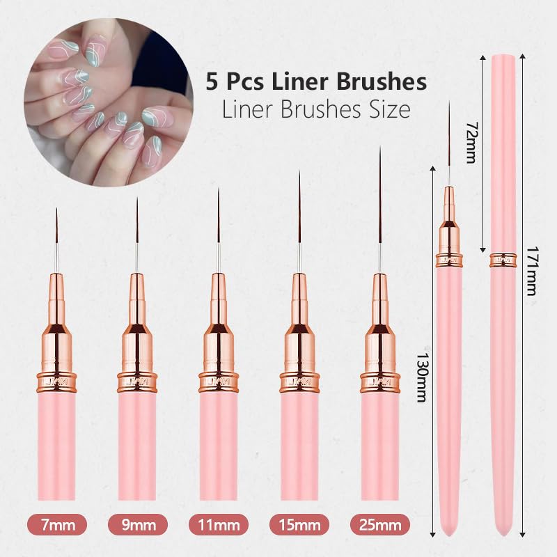 Dr.nail 62Pcs Nail Art Brushes Tools,5 Pcs Liner Brushes for Nails,Nail Sponges for Ombre with Grabbing Pen, Dual Tipped Silicone Dotting Sculpture Pen and Mixing Palette Pen Holder, Nail Design Brushes - Image 2