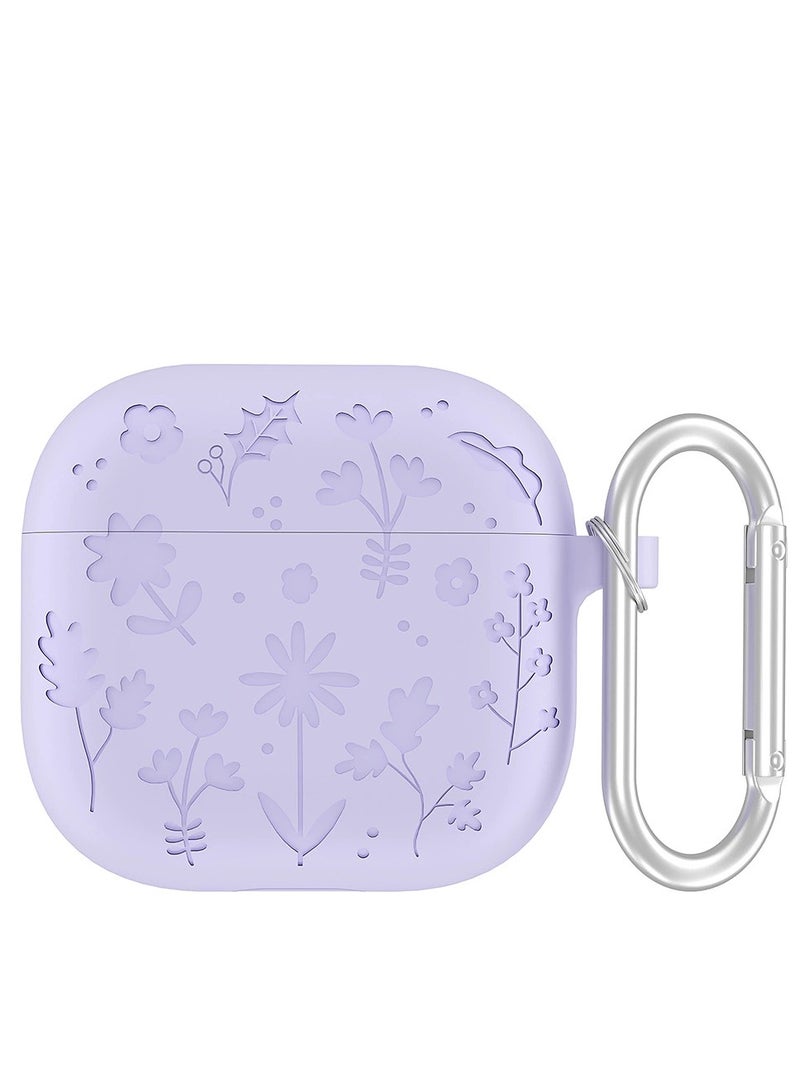 AirPods 4 Case, Engraved AirPods 4th Generation Case, Soft Silicone Skin Protective Case for Women Men with Keychain for Airpods 4 2024, Flower Purple - Image 1