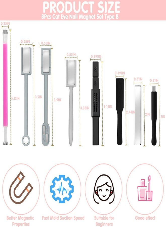 CANIPHA 8Pcs Cat Eye Nail Magnet Set Cat Eye Magnet for Nails, Cateye Nail Magnet Tool Kit, Strong Magnetic Properties Magnets for Nails, Nail Magnets for Nail Art for Creating Various Cat-Eye Effects - Image 2