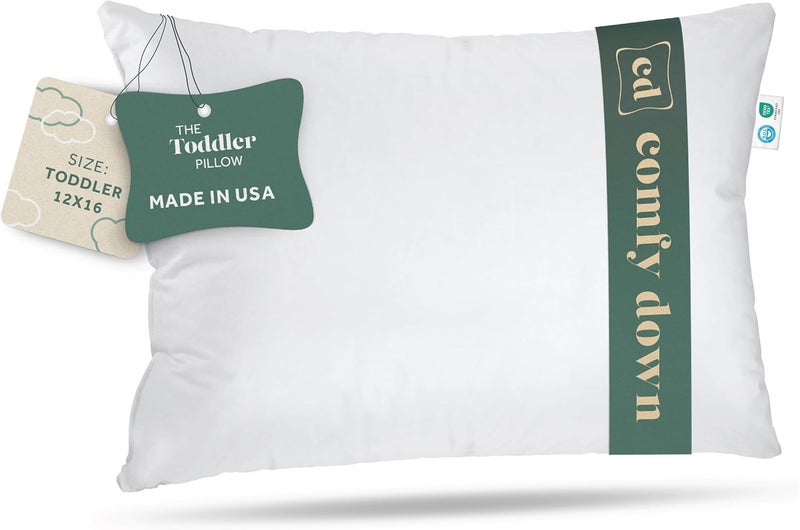 ComfyDown Toddler Pillow, 800 Fill Power Goose Down Fill, 300 Thread Count 100% Cotton Cover - Made in USA 18 Months to 6 Years (12" X 16") - Image 1