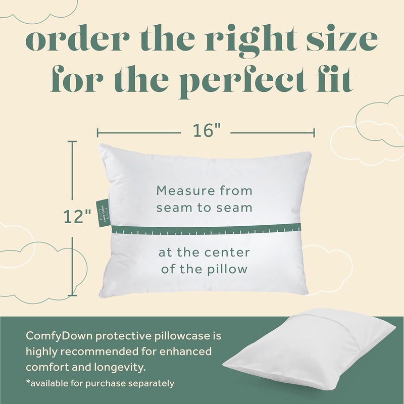 ComfyDown Toddler Pillow, 800 Fill Power Goose Down Fill, 300 Thread Count 100% Cotton Cover - Made in USA 18 Months to 6 Years (12" X 16") - Image 2