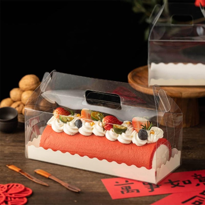 DZOZO Set of 10 Transparent Swiss Cake Boxes with Handles for Hot Dogs, Muffins, and Desserts - Image 2