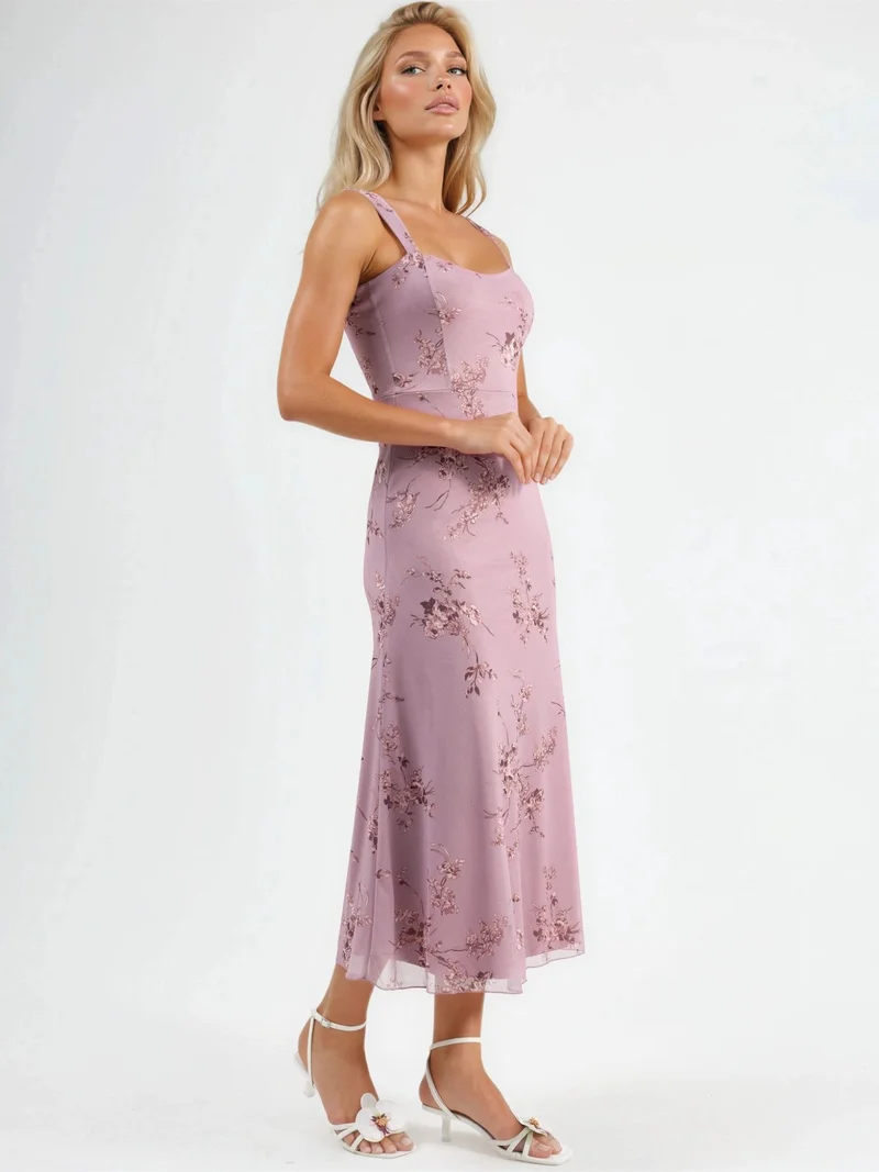 HICCUP Floral Midi Dress with Heart Collar