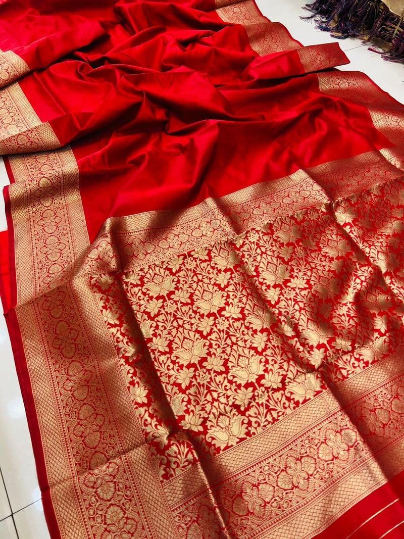 AMIRAT women's banarasi silk saree | Silk Plan Saree Zari Border With Blouse Piece (Red) - Image 2