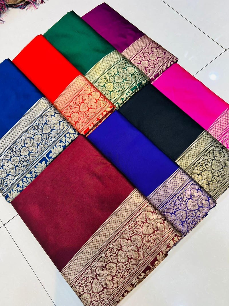 AMIRAT women's banarasi silk saree | Silk Plan Saree Zari Border With Blouse Piece (Red) - Image 3