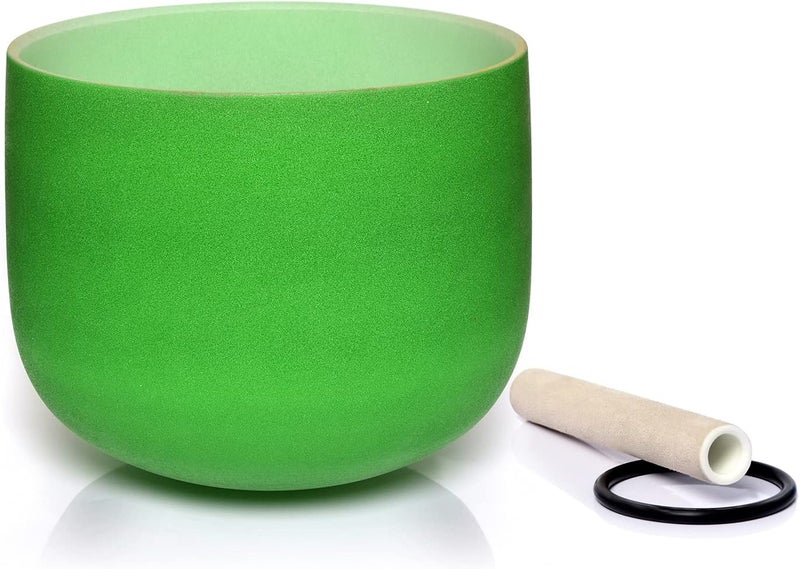 Territory F Note Heart Chakra Green Colored Quartz Frosted Crystal Singing Bowl 8 inch - Image 1