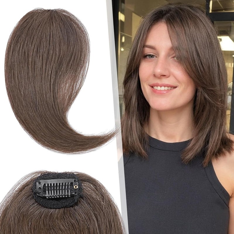 Hairro Clip in Wave Side Bangs Extensions 100 Human Hair 2 PCS Clip on Middle Part French Bangs Thin Sides Swept Fringe Hairpieces